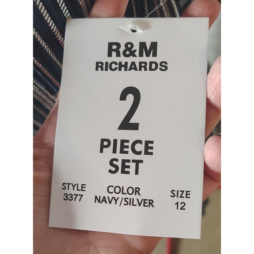 NWT R&M Richards Beaded Jacket Sheath Dress 2 Piece Set Size 12 Navy/Silver 3377 - Picture 9 of 9